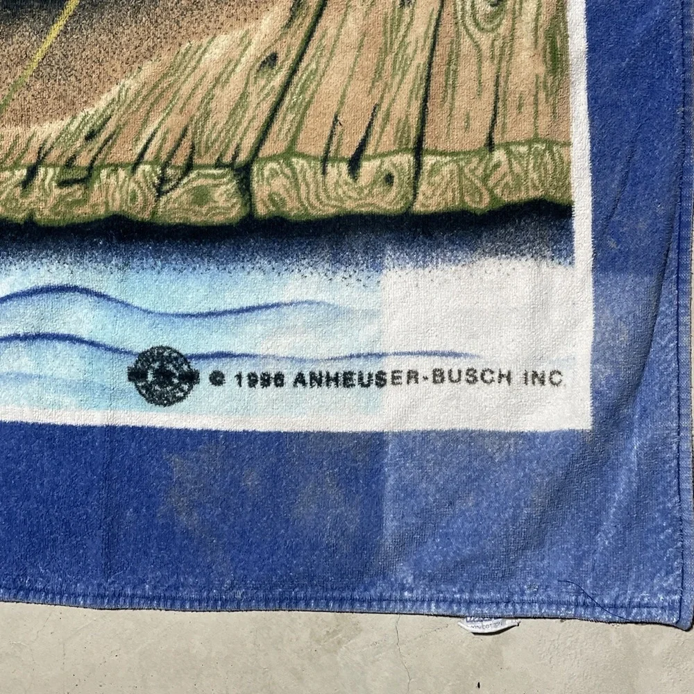 Vintage 1998 Budweiser Frogs Beach Pool Towel Beer Retro 100% Cotton Rare